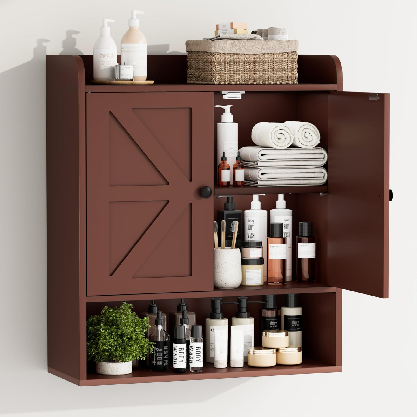 POAO Bathroom Wall Storage Cabinet, Wooden Medicine Cabinet with Adjustable Shelves and Double Barn Doors, Over The Toilet Storage Cabinet,White
