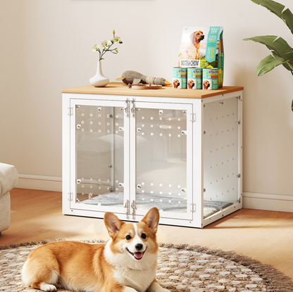 POAO 31.5''Dog Crate Furniture for Medium Large Dogs(20-40 lb), Decorative Dog Kennel with Acrylic Window Washable Mat, Escape-Proof Chew-Proof Anxiety Relief Dog Cage