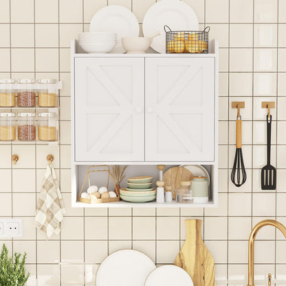 POAO Bathroom Wall Storage Cabinet, Wooden Medicine Cabinet with Adjustable Shelves and Double Barn Doors, Over The Toilet Storage Cabinet,White