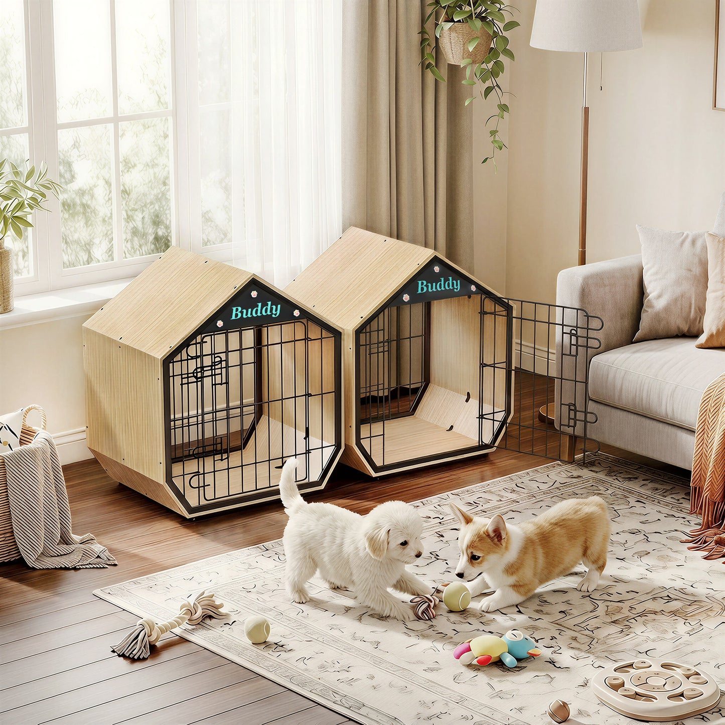 Amlancher 25.5" Wooden House-Shaped Dog Crate, Indoor Furniture Style Kennel for Small Breeds up to 30 lbs