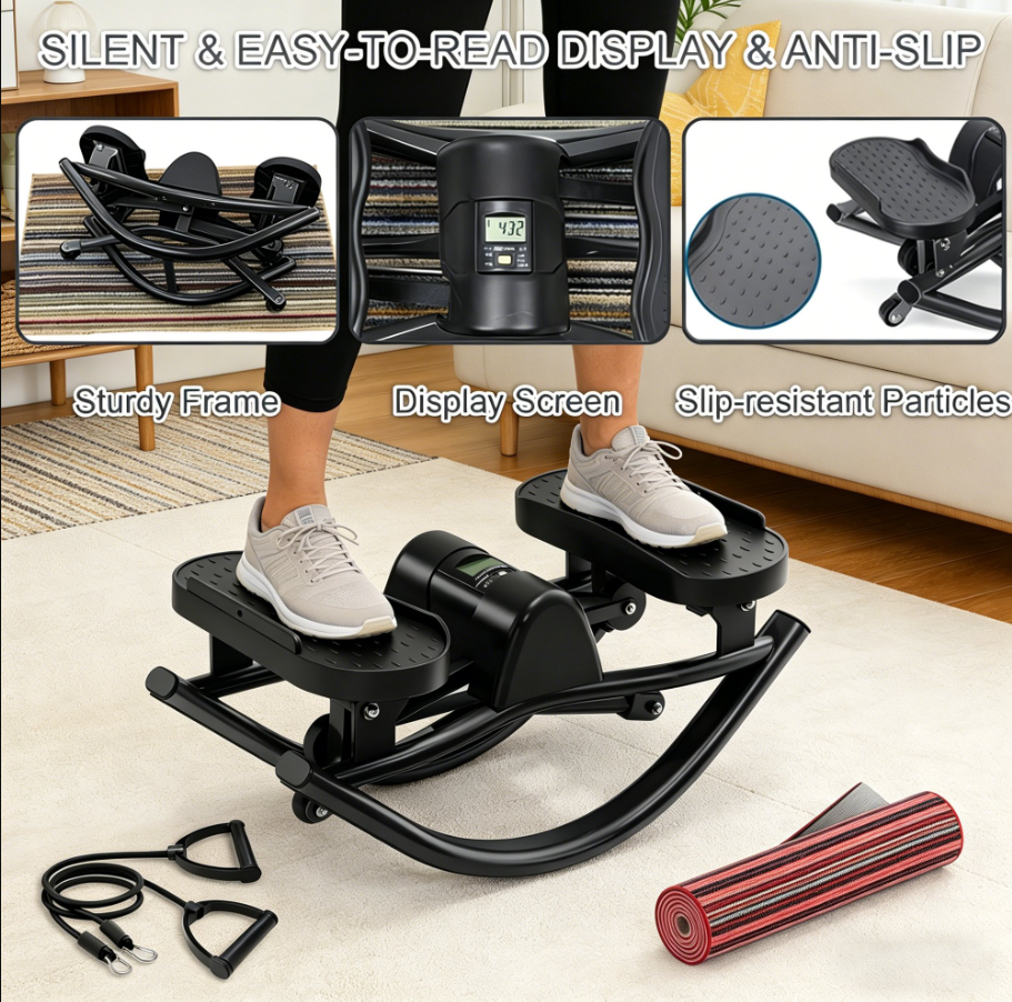 POAO Rock Stepper, Side to Side Rocking Stepper for Exercise at Home, Low-Impact Knee-Friendly Exercise Machine with Resistance Bands,LCD Monitor, 330 LBS Weight Capacity