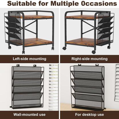 POAO Large Printer Stand with File Holder Organizer,Adjustable Height Shelf with Wheels,Rolling Printer Cart with Storage for Home Office,Rustic Brown