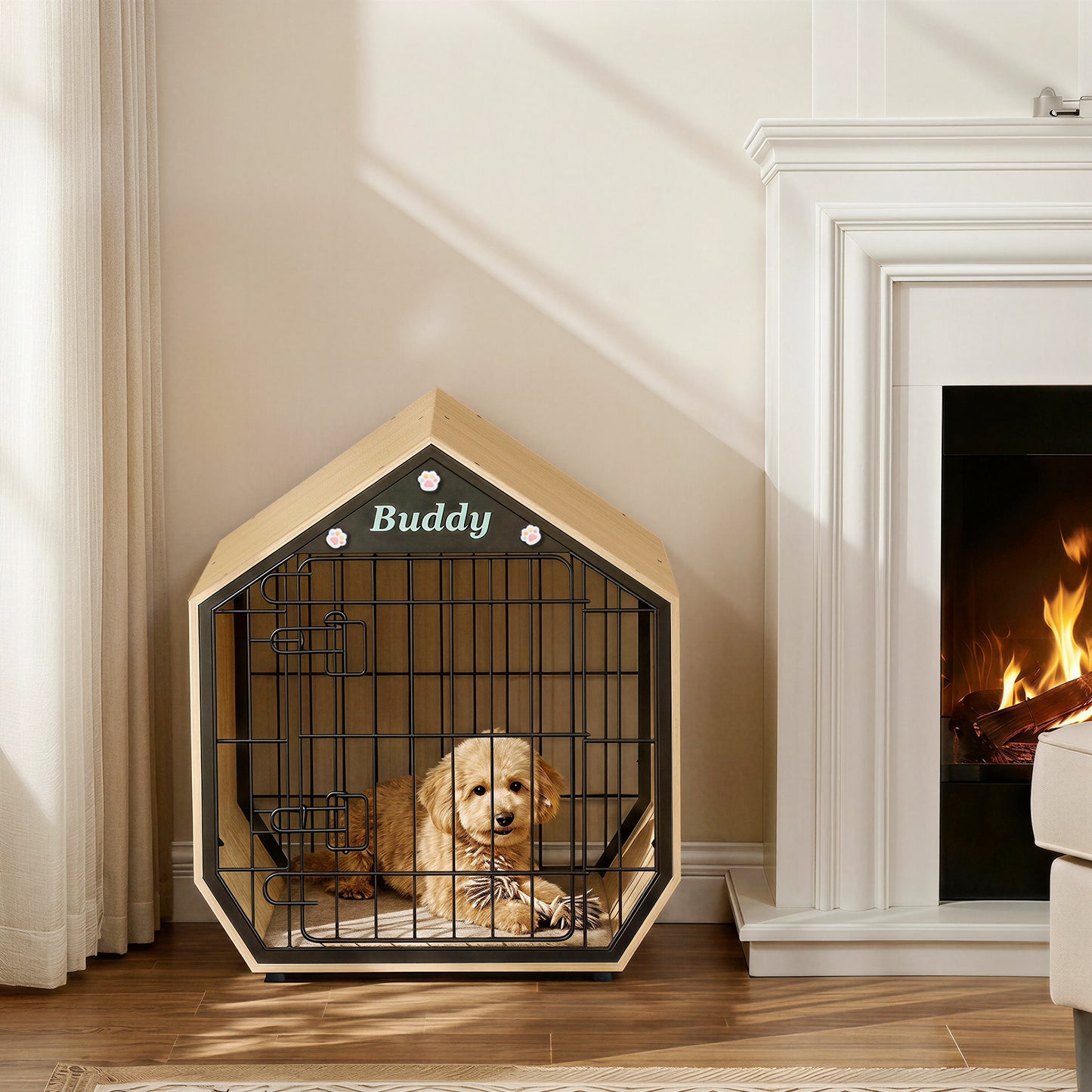 Amlancher 25.5" Wooden House-Shaped Dog Crate, Indoor Furniture Style Kennel for Small Breeds up to 30 lbs