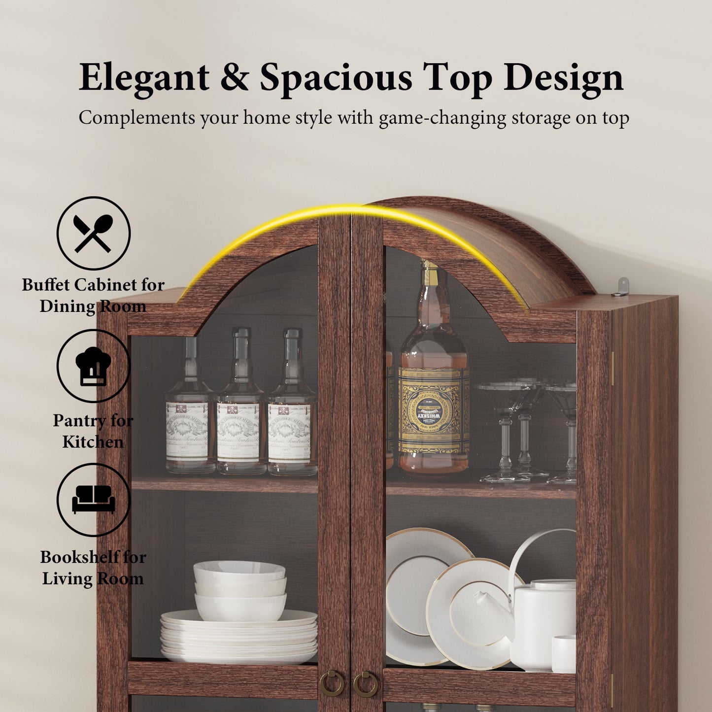 Amlancher 71" Tall Arched Farmhouse Pantry Cabinet, Wood Kitchen Storage with 2 Large Drawers, 4-Tier Adjustable Shelves, Magnetic Doors