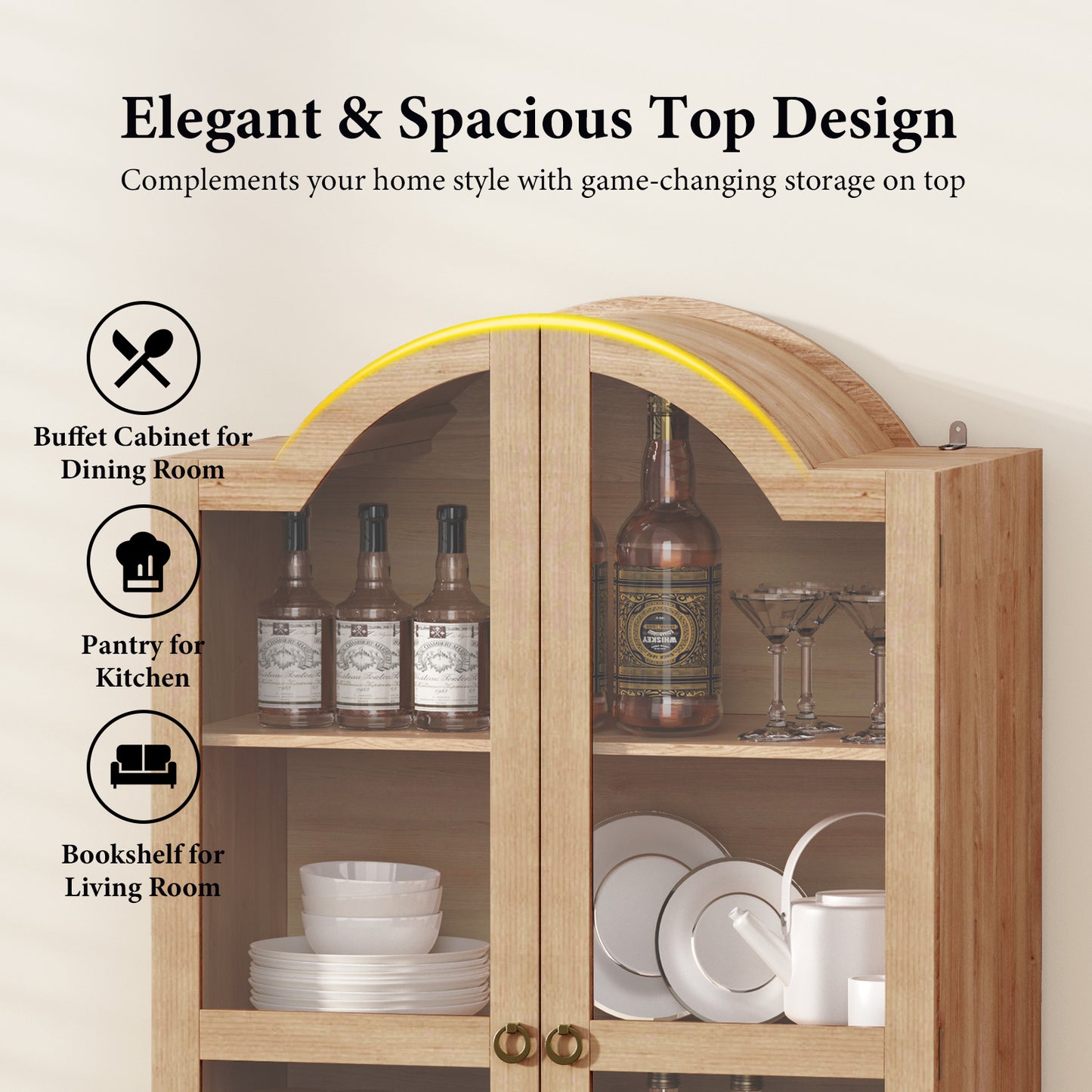 Amlancher 71" Tall Arched Farmhouse Pantry Cabinet, Wood Kitchen Storage with 2 Large Drawers, 4-Tier Adjustable Shelves, Magnetic Doors