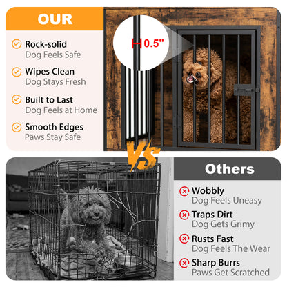 55" Double Dog Crate Furniture for Small to Medium Dogs (1–2 Dogs), Heavy Duty Wooden Kennel with Removable Divider & Raised Legs, Multi-Functional Indoor Pet Cage – TV/Plant/Display Stand, Brown