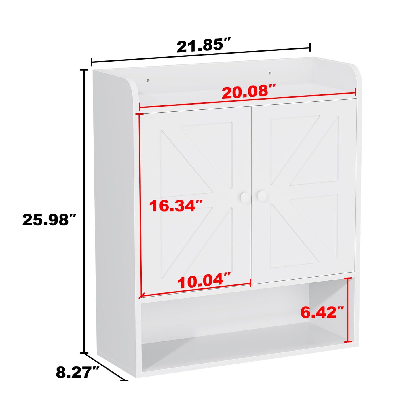 POAO Bathroom Wall Storage Cabinet, Wooden Medicine Cabinet with Adjustable Shelves and Double Barn Doors, Over The Toilet Storage Cabinet,White