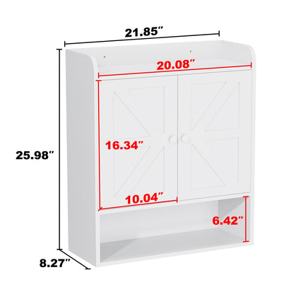 POAO Bathroom Wall Storage Cabinet, Wooden Medicine Cabinet with Adjustable Shelves and Double Barn Doors, Over The Toilet Storage Cabinet,White