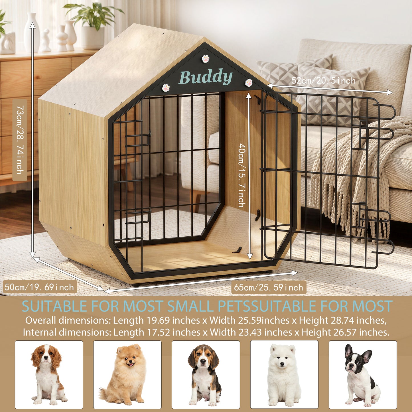 Amlancher 25.5" Wooden House-Shaped Dog Crate, Indoor Furniture Style Kennel for Small Breeds up to 30 lbs