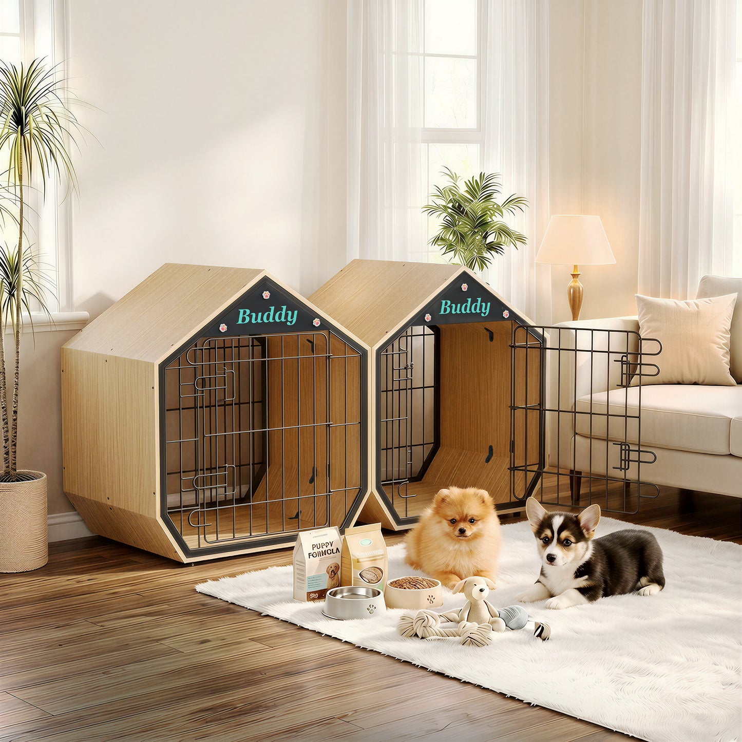 Amlancher 25.5" Wooden House-Shaped Dog Crate, Indoor Furniture Style Kennel for Small Breeds up to 30 lbs