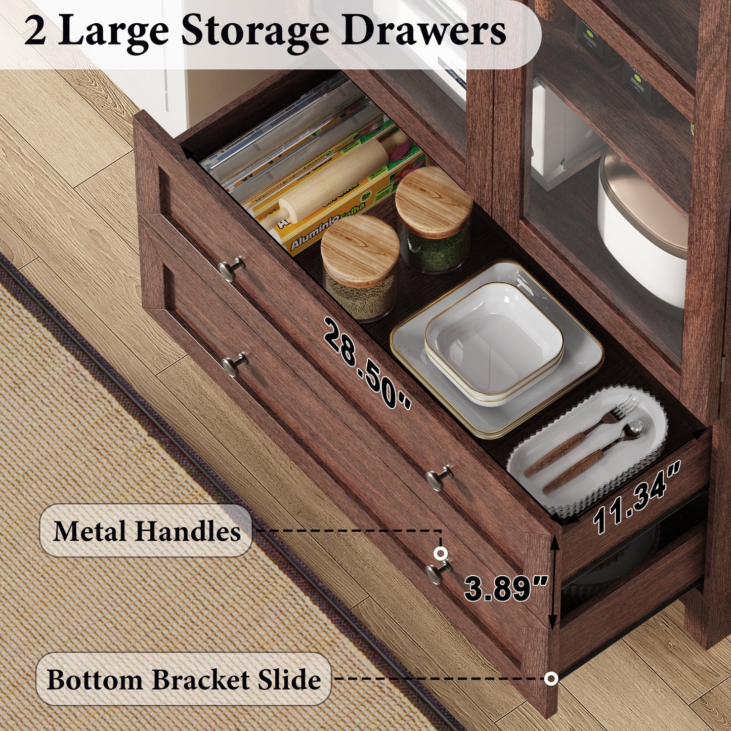 Amlancher 71" Tall Arched Farmhouse Pantry Cabinet, Wood Kitchen Storage with 2 Large Drawers, 4-Tier Adjustable Shelves, Magnetic Doors