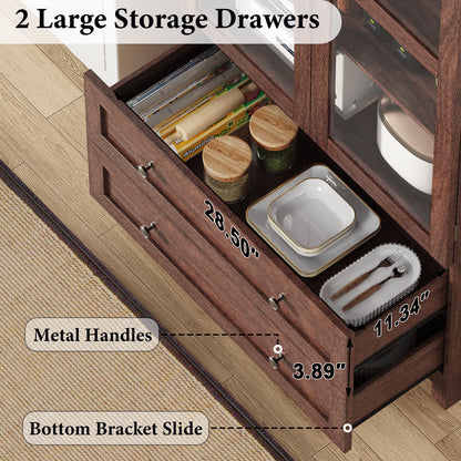 Amlancher 71" Tall Arched Farmhouse Pantry Cabinet, Wood Kitchen Storage with 2 Large Drawers, 4-Tier Adjustable Shelves, Magnetic Doors