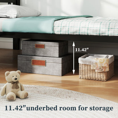 POAO Bunk Bed Twin Over Twin, Heavy Duty Metal Bunkbeds with High Guardraill, Convertible into 2 Individual Beds, Storage Bag & Desk Board, Under-Bed Storage Space, Noise Free, Black