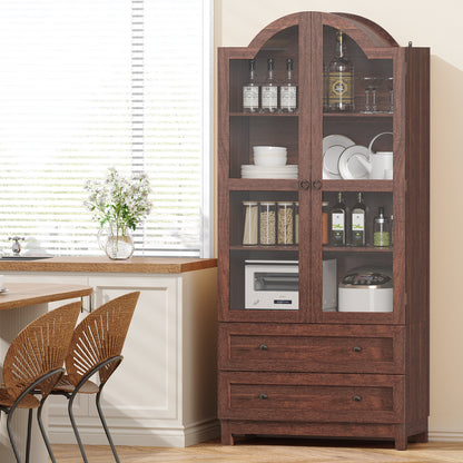 Amlancher 71" Tall Arched Farmhouse Pantry Cabinet, Wood Kitchen Storage with 2 Large Drawers, 4-Tier Adjustable Shelves, Magnetic Doors
