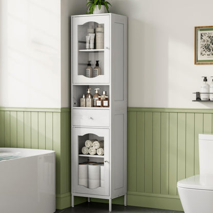 Amlancher 66.4in Tall Narrow Bathroom Storage Cabinet, Linen Tower with Door and Drawers for Small Spaces