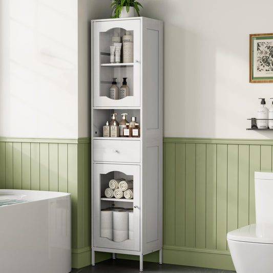Amlancher 66.4in Tall Narrow Bathroom Storage Cabinet, Linen Tower with Door and Drawers for Small Spaces