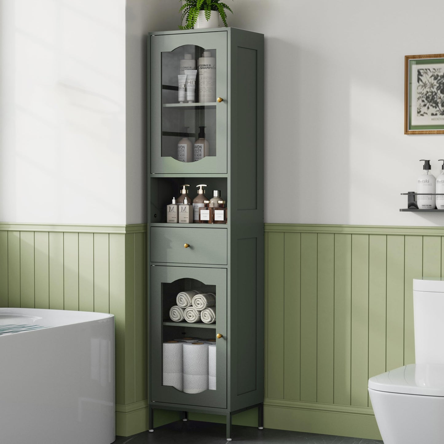 Amlancher 66.4in Tall Narrow Bathroom Storage Cabinet, Linen Tower with Door and Drawers for Small Spaces