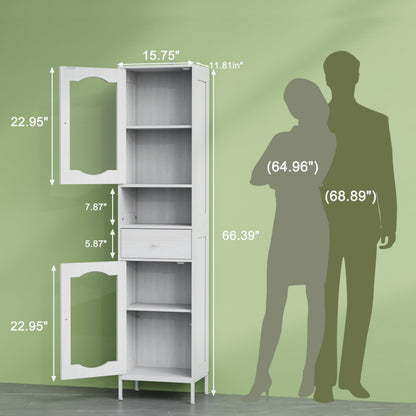 Amlancher 66.4in Tall Narrow Bathroom Storage Cabinet, Linen Tower with Door and Drawers for Small Spaces