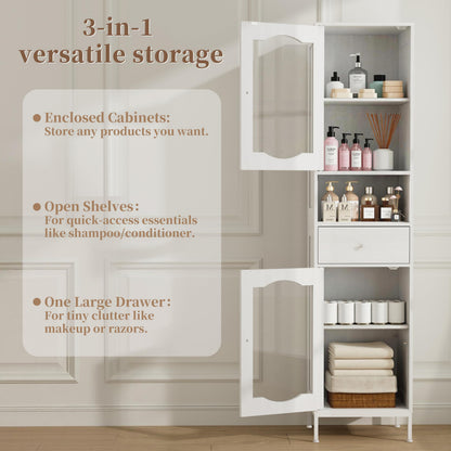 Amlancher 66.4in Tall Narrow Bathroom Storage Cabinet, Linen Tower with Door and Drawers for Small Spaces