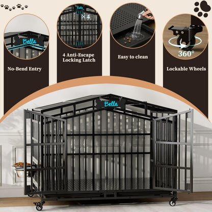 POAO 41"Heavy Duty Indestructible Dog Crate, Escape Proof Kennel for High Anxiety Large Dog, Extra Large Steel Dog Cage with Wheels