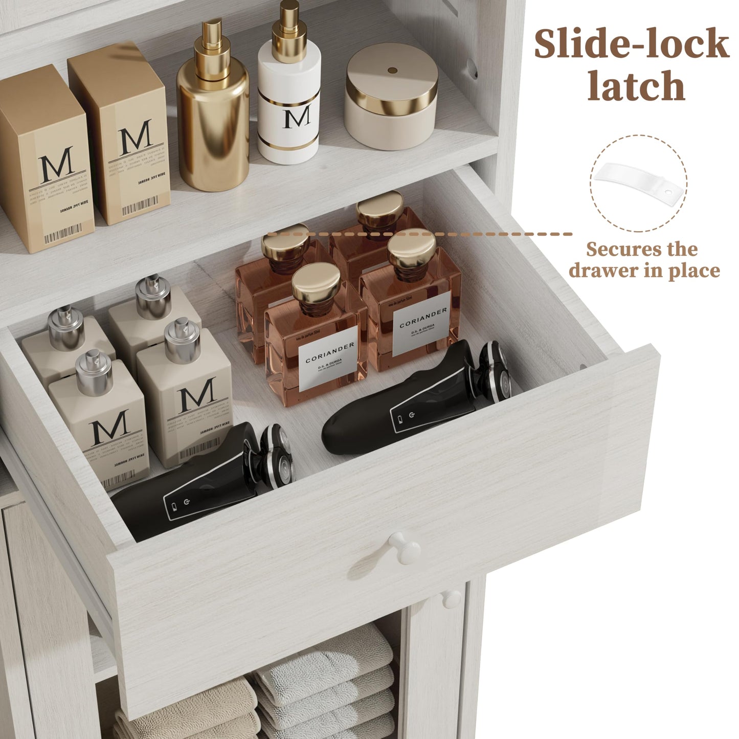 Amlancher 66.4in Tall Narrow Bathroom Storage Cabinet, Linen Tower with Door and Drawers for Small Spaces