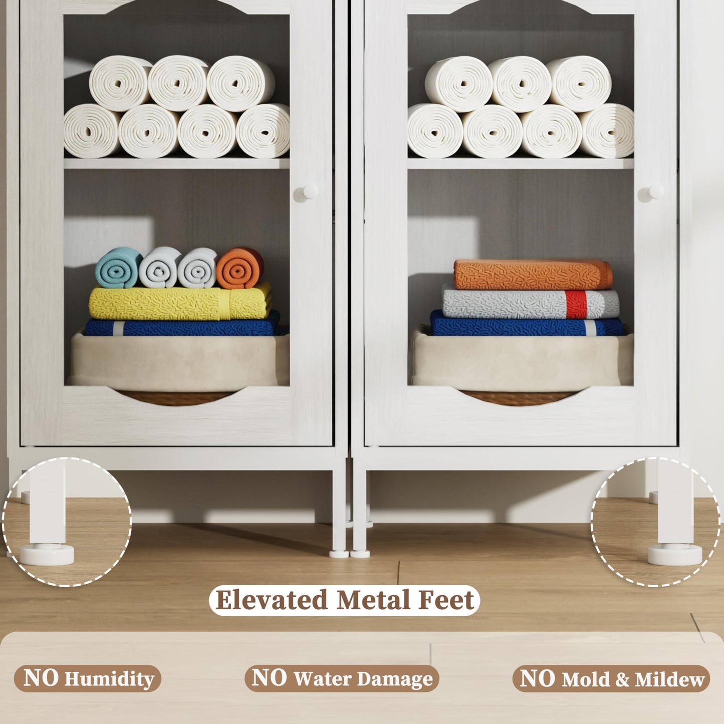 Amlancher 66.4in Tall Narrow Bathroom Storage Cabinet, Linen Tower with Door and Drawers for Small Spaces
