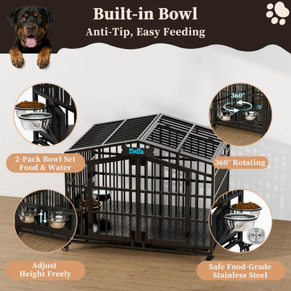 POAO 41"Heavy Duty Indestructible Dog Crate, Escape Proof Kennel for High Anxiety Large Dog, Extra Large Steel Dog Cage with Wheels