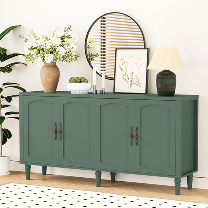 POAO 63" Sideboard Buffet Cabinet with Storage, Adjustable Shelf & 4 Doors Credenza,Mid Century Modern Sideboard for Dining Room Living Room Black