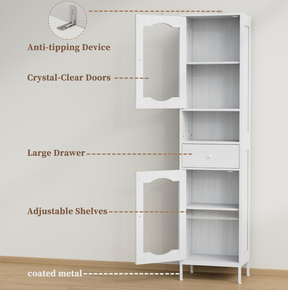 Amlancher 66.4in Tall Narrow Bathroom Storage Cabinet, Linen Tower with Door and Drawers for Small Spaces
