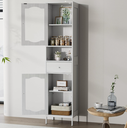 Amlancher 66.4in Tall Narrow Bathroom Storage Cabinet, Linen Tower with Door and Drawers for Small Spaces