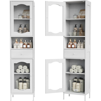 Amlancher 66.4in Tall Narrow Bathroom Storage Cabinet, Linen Tower with Door and Drawers for Small Spaces